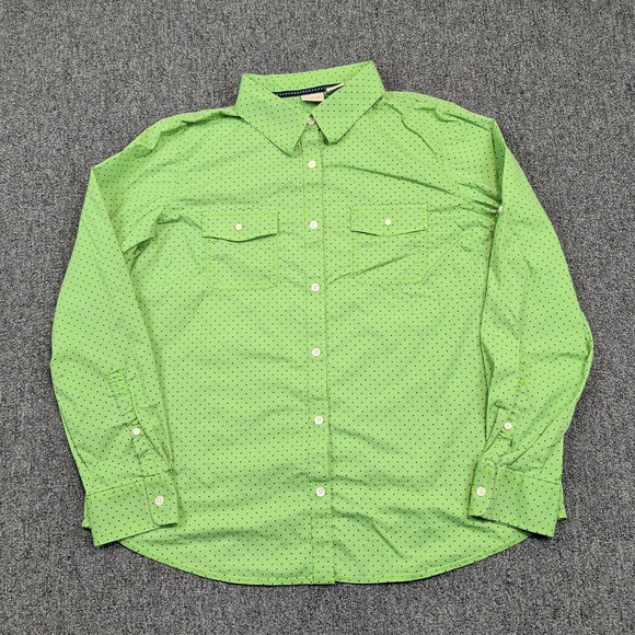LL Bean Classic Polka Dot Button Down Shirt XL Green Cotton Stretch Workwear — photo 2